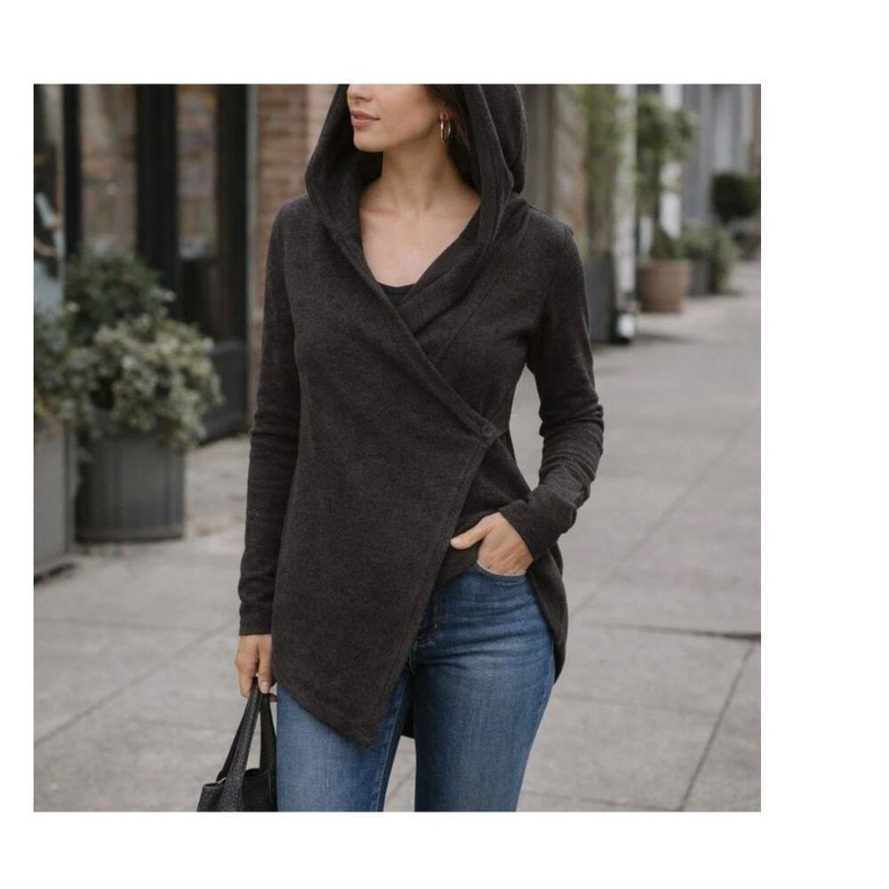 Betabrand Blacksheep Wool Blend Brown Hooded Wrap Cardigan Small/Medium